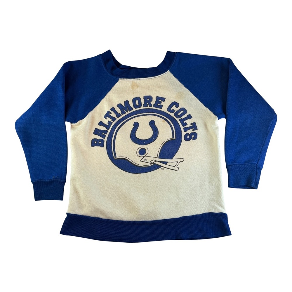 Vintage Sears Baltimore Colts Kids Sweatshirt Blue White Raglan Size S 8 NFL